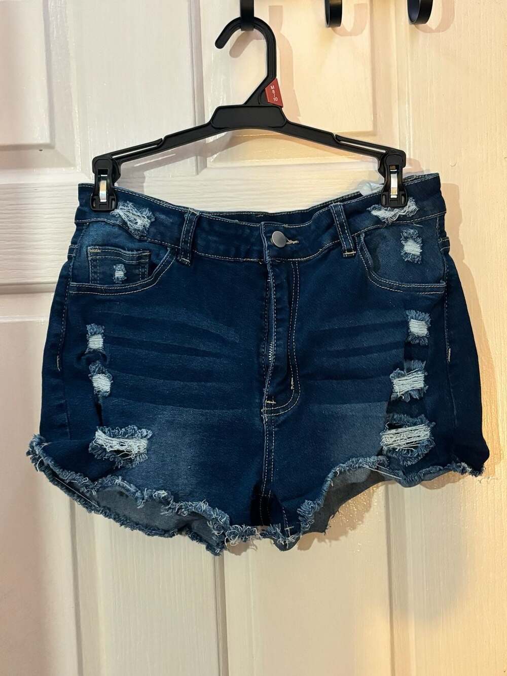 SHEIN Women's Blue Denim Distressed Ripped Raw Hem Casual Shorts XL